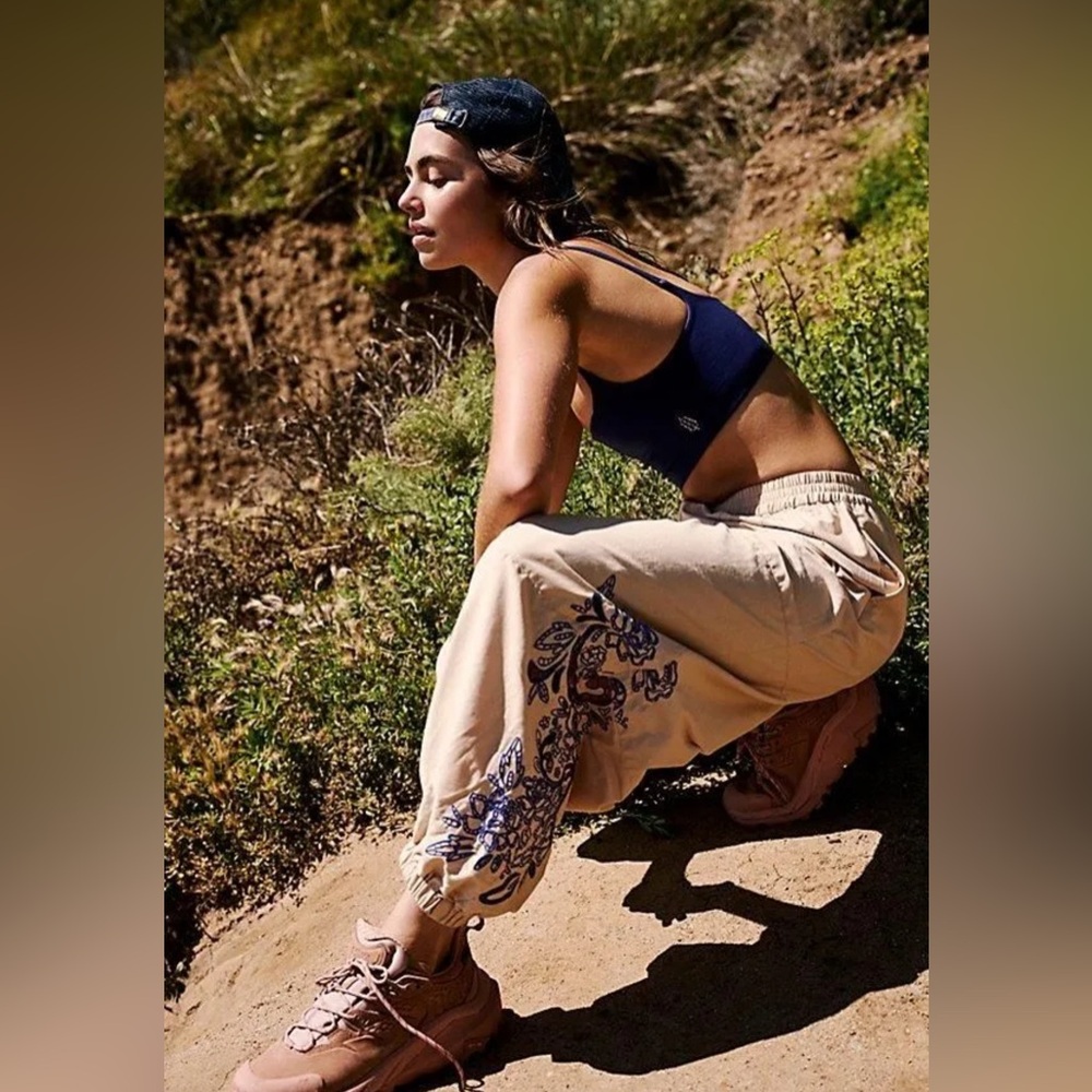 FP Movement by Free People Beige Joggers with Blue Floral Design - Picture 3 of 11
